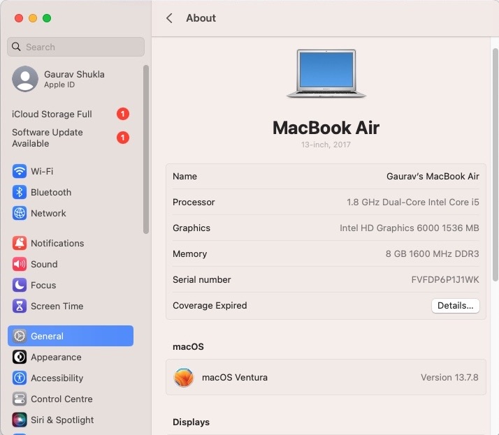 MacBook Air 2017 running a newer macOS version after upgrading with OpenCore Legacy Patcher